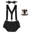 thumbnail image 1 of IBTOM CASTLE Baby Boys First Birthday Outfit Jungle Wild ONE Diaper Cover Pants + Suspenders + Bow Tie + Headband Cake Smash Clothes Set for Photo Shoot 3-24 Months Black, 1 of 2