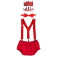 thumbnail image 1 of IBTOM CASTLE Baby Boys First Birthday Outfit Jungle Wild ONE Diaper Cover Pants + Suspenders + Bow Tie + Headband Cake Smash Clothes Set for Photo Shoot 3-24 Months Red, 1 of 8