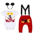 thumbnail image 1 of IBTOM CASTLE Baby Boys First Birthday Outfits Suspenders Bloomers Bowtie Mouse Ear Cake Smash Photography Props, 4-Piece 6-12 Months White-My 1st Birthday Stars, 1 of 7