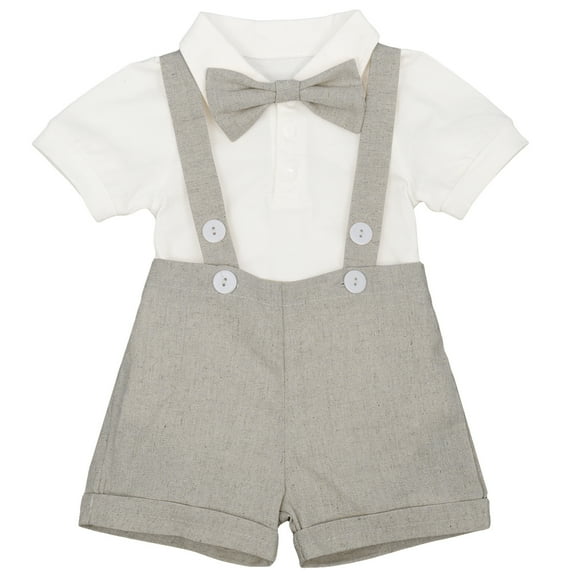 IBTOM CASTLE Baby Boys 1st Birthday Formal Suit Gentleman Wedding Tuxedo Outfits Bowtie Romper Suspenders Short Pants Baptism Christening Clothes Cake Smash 6-12 Months Gray