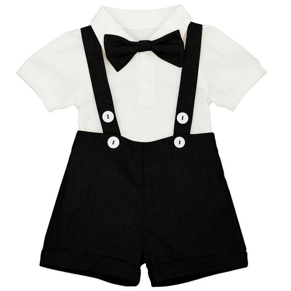 IBTOM CASTLE Baby Boys 1st Birthday Formal Suit Gentleman Wedding Tuxedo Outfits Bowtie Romper Suspenders Short Pants Baptism Christening Clothes Cake Smash 6-12 Months Black