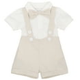 thumbnail image 1 of IBTOM CASTLE Baby Boys 1st Birthday Formal Suit Gentleman Wedding Tuxedo Outfits Bowtie Romper Suspenders Short Pants Baptism Christening Clothes Cake Smash 0-6 Months Khaki, 1 of 8