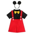 thumbnail image 1 of IBTOM CASTLE Baby Boys Gentleman First Birthday Cake Smash Outfit Bowtie Romper+Suspenders Short Pants+Mouse Ears Headband 0-6 Months Red+Black-Buttons, 1 of 8