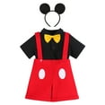 thumbnail image 1 of IBTOM CASTLE Baby Boys Gentleman First Birthday Cake Smash Outfit Bowtie Romper+Suspenders Short Pants+Mouse Ears Headband 18-24 Months Red+Black, 1 of 9