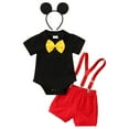 thumbnail image 1 of IBTOM CASTLE Baby Boys Gentleman First Birthday Cake Smash Outfit Bowtie Romper+Suspenders Short Pants+Mouse Ears Headband 9-12 Months Yellow-Red, 1 of 8