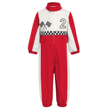 IBTOM CASTLE Baby Boys Girls 1st 2nd Birthday Outfit Race Car Driver Costume One Piece Long Sleeve Racer Jumpsuit for Cake Smash Photo Shoot 18-24 Months Red