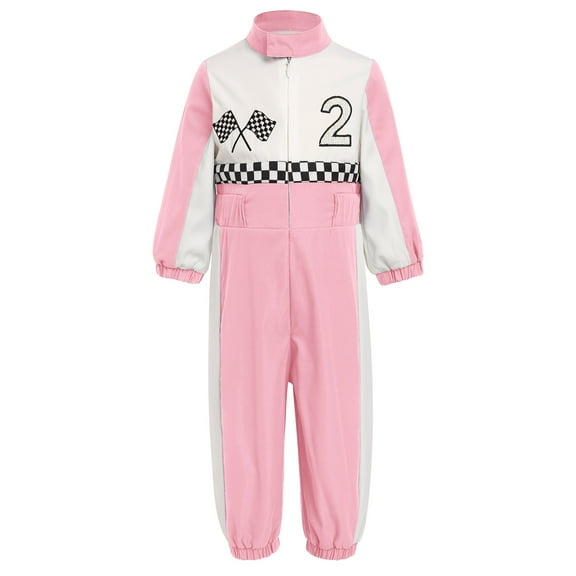 IBTOM CASTLE Baby Boys Girls 1st 2nd Birthday Outfit Race Car Driver Costume One Piece Long Sleeve Racer Jumpsuit for Cake Smash Photo Shoot 18-24 Months Pink