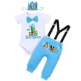 thumbnail image 1 of IBTOM CASTLE Baby Boys Jungle Theme My 1st Birthday Outfit Romper+Pants+Suspenders+Headband 4Pcs Photoshoot Cake Smash Outfit 6-12 Months Blue, 1 of 8