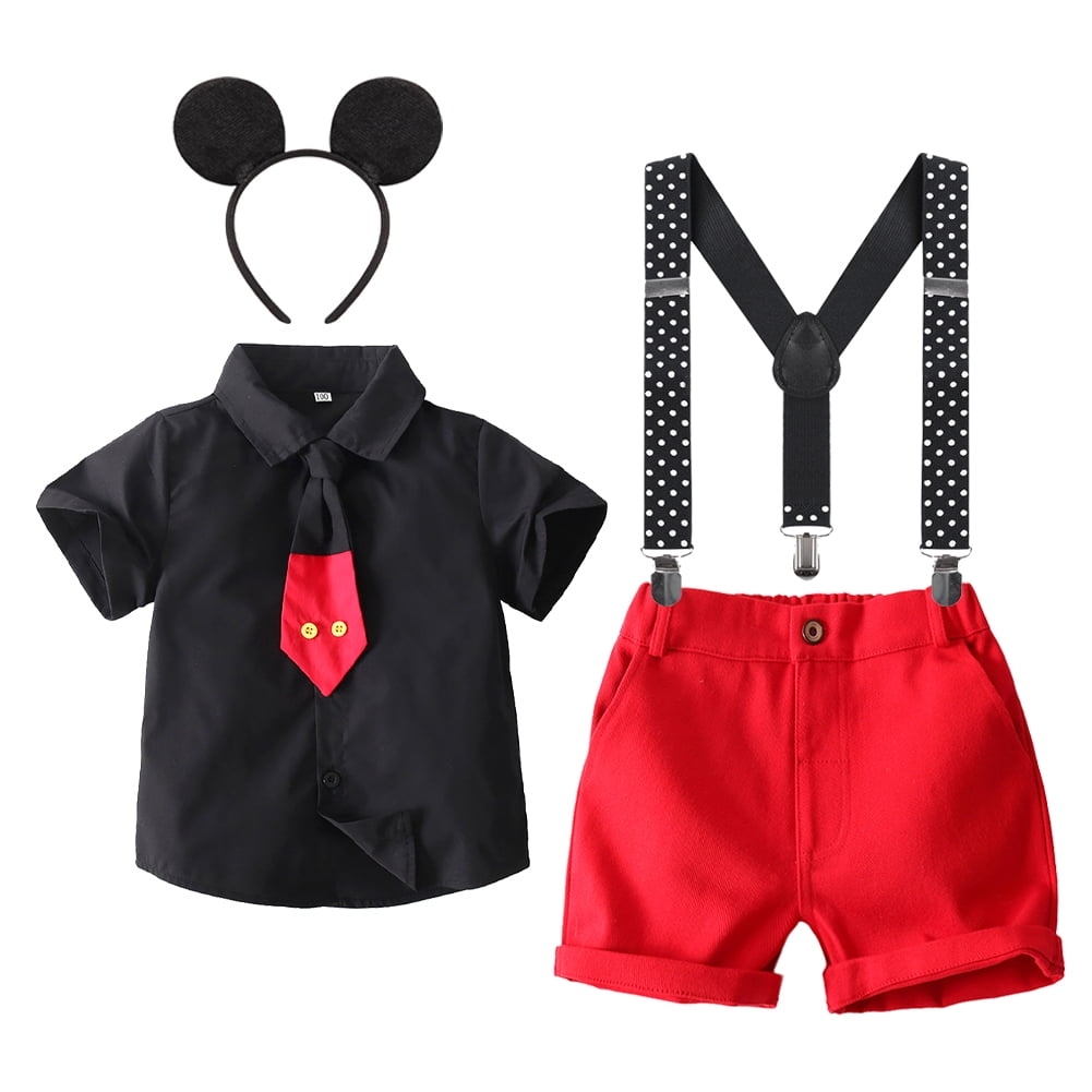 IBTOM CASTLE Baby Boys Halloween Cosplay Costume Necktie Shirt+Suspender+Short Pants+Headband 4pcs Gentleman Birthday Party Outfits Set 6-7 Years Black