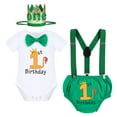 thumbnail image 1 of IBTOM CASTLE Infant Baby Boys Wild One First Birthday Outfit Bowtie Romper+Suspenders+Pants+Headband Cake Smash Clothes Set, 4-Piece, 1 of 10
