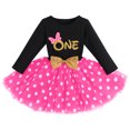thumbnail image 1 of IBTOM CASTLE Baby Girl 1st 2nd 3rd Birthday Outfit Mouse Dress Polka Dots Tutu Skirt Cake Smash Long Sleeve Clothes for Photo Shoot 1 Year Black + Hot Pink Dots, 1 of 8
