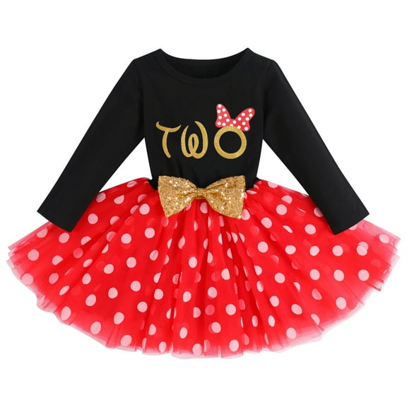 IBTOM CASTLE Baby Girl 1st 2nd 3rd Birthday Outfit Mouse Dress Polka Dots Tutu Skirt Cake Smash Long Sleeve Clothes for Photo Shoot 2 Years Black   Red Dots