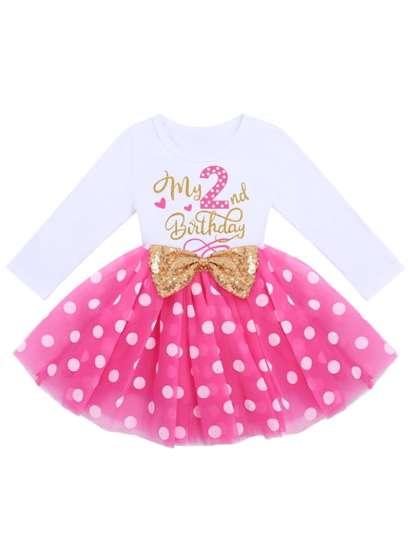 Baby Girl 1st 2nd 3rd Birthday Outfit Mouse Dress Polka Dots Tutu Skirt Cake Smash Long Sleeve Clothes for Photo Shoot 2 Years Hot Pink Dots