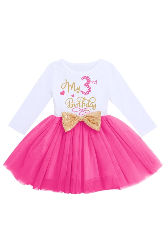 Baby Girl 1st 2nd 3rd Birthday Outfit Mouse Dress Polka Dots Tutu Skirt Cake Smash Long Sleeve Clothes for Photo Shoot 3 Years Hot Pink