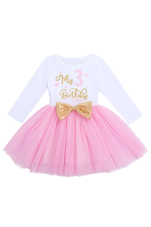 Baby Girl 1st 2nd 3rd Birthday Outfit Mouse Dress Polka Dots Tutu Skirt Cake Smash Long Sleeve Clothes for Photo Shoot 3 Years Pink