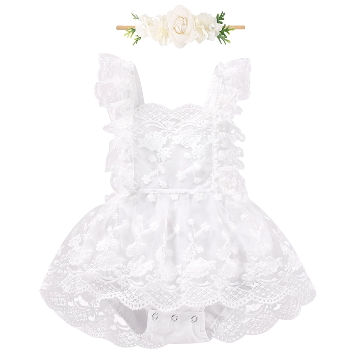 Newborn Girl Contrast Lace Bow Back Bodysuit Photo Outfit