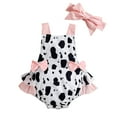 thumbnail image 1 of IBTOM CASTLE Baby Girl 1st Birthday Outfit Cow Print Romper Summer Sleeveless Jumpsuit Ruffle Backless Sunsuit Dress with Headband Cake Smash Photo Shoot Clothes 12-18 Months Pink Cow, 1 of 8