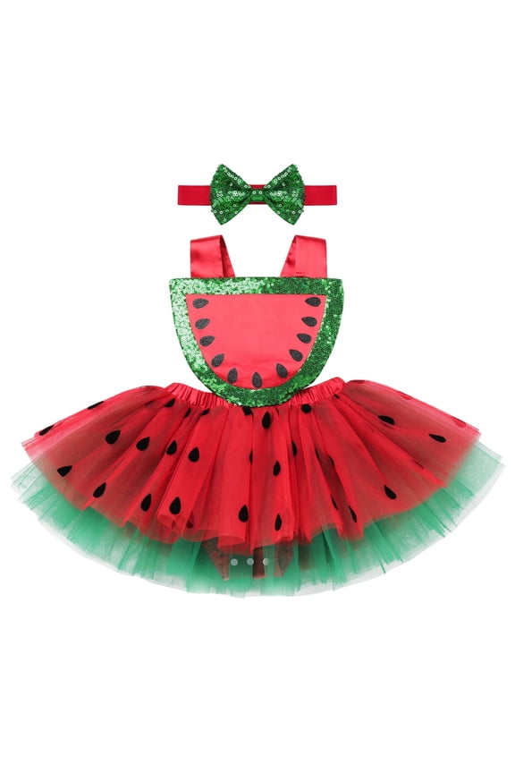 Baby Girl 1st Birthday Outfit Cow Print Romper Summer Sleeveless Jumpsuit Ruffle Backless Sunsuit Dress with Headband Cake Smash Photo Shoot Clothes 6-12 Months Red Watermelon