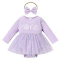 thumbnail image 1 of IBTOM CASTLE Baby Girl 1st Birthday Outfit Fall Pumpkin Winter Snowflake One Romper Sparkle Dress with Headband for Cake Smash Photo Shoot 12-18 Months Purple - Snowflake, 1 of 8