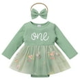 thumbnail image 1 of IBTOM CASTLE Baby Girl 1st Birthday Outfit Fall Pumpkin Winter Snowflake One Romper Sparkle Dress with Headband for Cake Smash Photo Shoot 12-18 Months Sage Green, 1 of 8