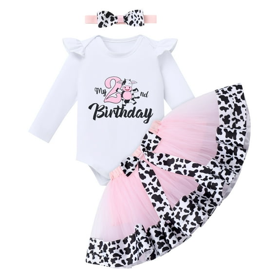 IBTOM CASTLE Baby Girl 1st Birthday Outfit Farm Cow Romper Tutu Skirt Headband Cake Smash Photo Shoot Clothes
