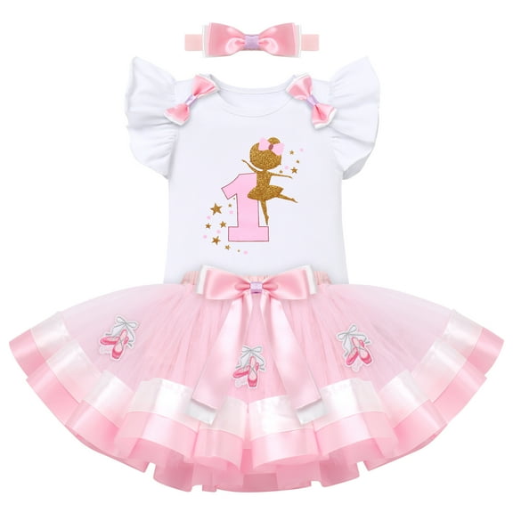 IBTOM CASTLE Baby Girl 1st Birthday Outfit Farm Cow Romper Tutu Skirt Headband Cake Smash Photo Shoot Clothes