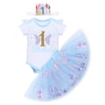 thumbnail image 1 of IBTOM CASTLE Baby Girl 1st Birthday Outfit Sequin Butterfly Romper Tutu Skirt Headband Clothes for Cake Smash Photo Shoot 1 Year Blue Butterfly, 1 of 8
