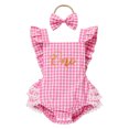 thumbnail image 1 of IBTOM CASTLE Baby Girl 1st Birthday Outfit Summer Vintage Plaid Romper with Headband for Cake Smash Photo Shoot 6-12 Months Pink, 1 of 8