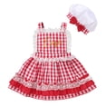 thumbnail image 1 of IBTOM CASTLE Baby Girl 1st Birthday Outfit Summer Vintage Plaid Romper with Headband for Cake Smash Photo Shoot 6-12 Months Red + Hat, 1 of 8