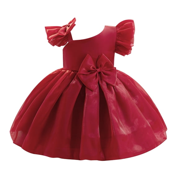IBTOM CASTLE Baby Girl Birthday Dress Shiny Asymmetric Ruffle Tulle Tutu Dresses Princess Formal Flower Pageant Wedding Party Gown 1-2T Red