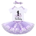 thumbnail image 1 of IBTOM CASTLE Baby Girl Cake Smash 1st Birthday Elephant Onesie Party Outfit Princess Romper+Tutu Skirt+Headband Photo Props Clothes 1 Year Love-Purple, 1 of 8