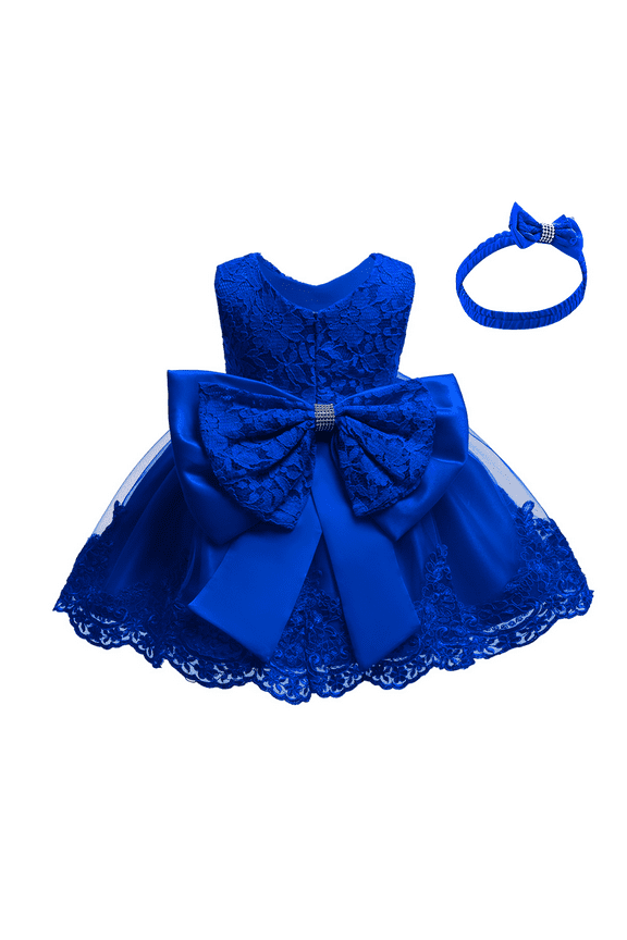 Baby Girl Christening Baptism Gowns with Headband Bowknot Pageant Wedding Birthday Princess First Communion Ruffle Tutu Dress 18-24 Months Royal Blue