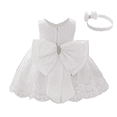 thumbnail image 1 of IBTOM CASTLE Baby Girl Christening Baptism Gowns with Headband Bowknot Pageant Wedding Birthday Princess First Communion Ruffle Tutu Dress 6-9 Months White, 1 of 8