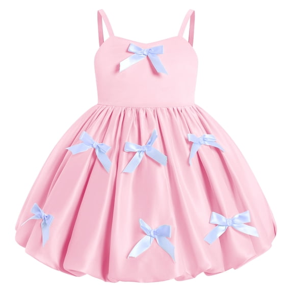 IBTOM CASTLE Baby Girl Dress Satin Bubble Pink Bow Ruffle Pageant Formal Princess Toddler Girl Fancy Dress Photo Shoot Pink