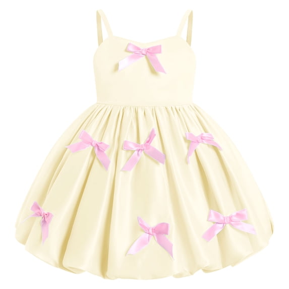 IBTOM CASTLE Baby Girl Dress Satin Bubble Pink Bow Ruffle Pageant Formal Princess Toddler Girl Fancy Dress Photo Shoot Yellow