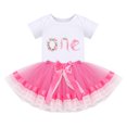 thumbnail image 1 of IBTOM CASTLE Baby Girl First Birthday Outfit Floral Lace Party Cake Smash Romper + Tutu Skirt for Photo Shoot 1 Year Hot Pink-Lace, 1 of 8