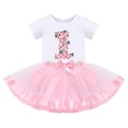 thumbnail image 1 of IBTOM CASTLE Baby Girl First Birthday Outfit Floral Lace Party Cake Smash Romper + Tutu Skirt for Photo Shoot 1 Year Pink-Flower, 1 of 8