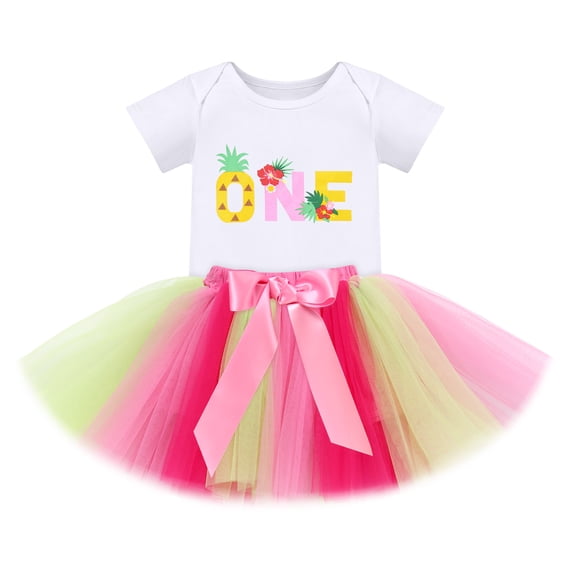 IBTOM CASTLE Baby Girl First Birthday Outfit Floral Lace Party Cake Smash Romper   Tutu Skirt for Photo Shoot 1 Year Yellow-Pineapple
