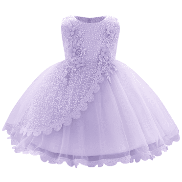 IBTOM CASTLE Baby Girl Flower Dress Sleeveless Lace Bowknot Princess Tulle Tutu Bridesmaid Wedding Baptism Birthday Party Prom Gown 12-18 Months Light Purple
