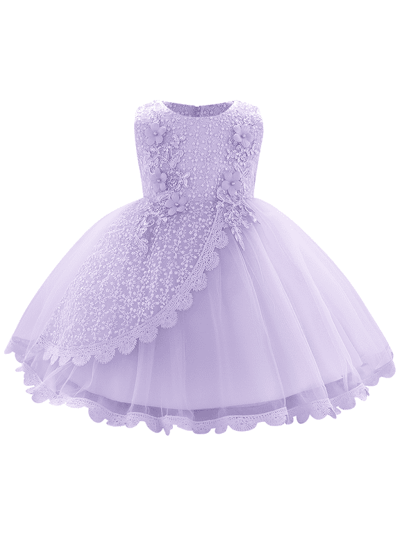 Purple Girl Formal Dresses Children Baptism Princess Dress