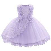 IBTOM CASTLE Baby Girl Flower Dress Sleeveless Lace Bowknot Princess Tulle Tutu Bridesmaid Wedding Baptism Birthday Party Prom Gown 12-18 Months Purple