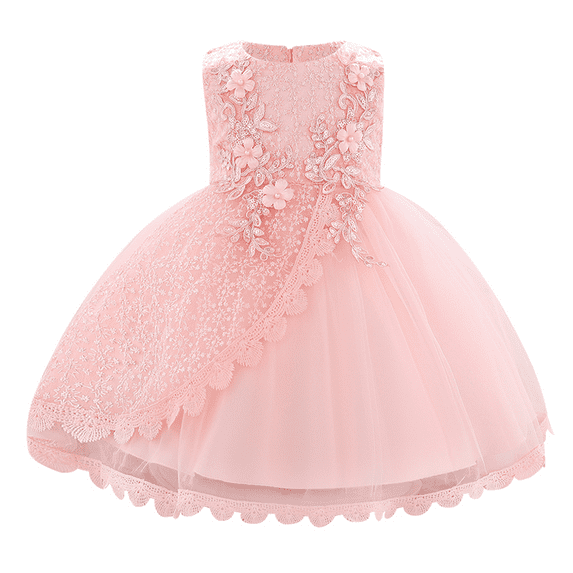 IBTOM CASTLE Baby Girl Flower Dress Sleeveless Lace Bowknot Princess Tulle Tutu Bridesmaid Wedding Baptism Birthday Party Prom Gown 6-9 Months Pink