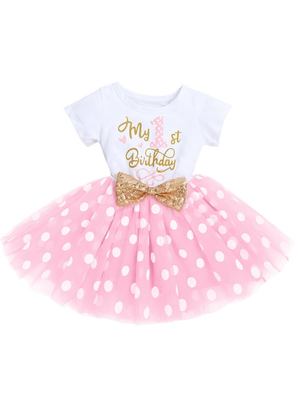 Baby Girls 1st 2nd Birthday Clothes Mouse Polka Dots One Sequin Tutu Princess Dress Cake Smash