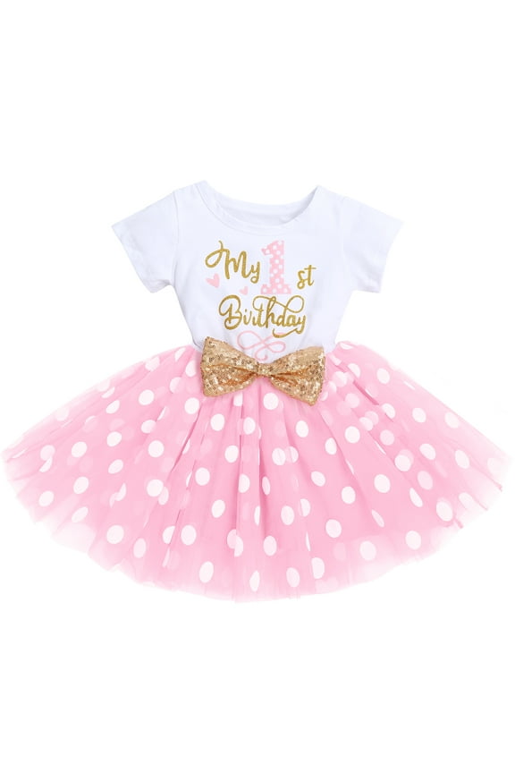 Baby Girls 1st 2nd Birthday Clothes Mouse Polka Dots One Sequin Tutu Princess Dress Cake Smash