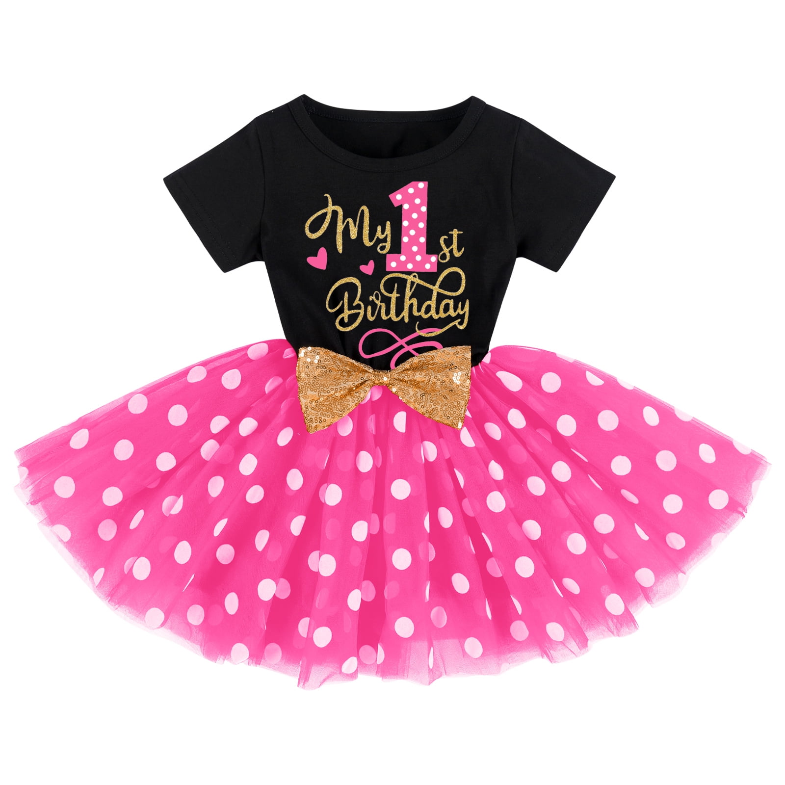 IBTOM CASTLE Baby Girls 1st 2nd Birthday Clothes Mouse Polka Dots One Sequin Tutu Princess Dress Cake Smash