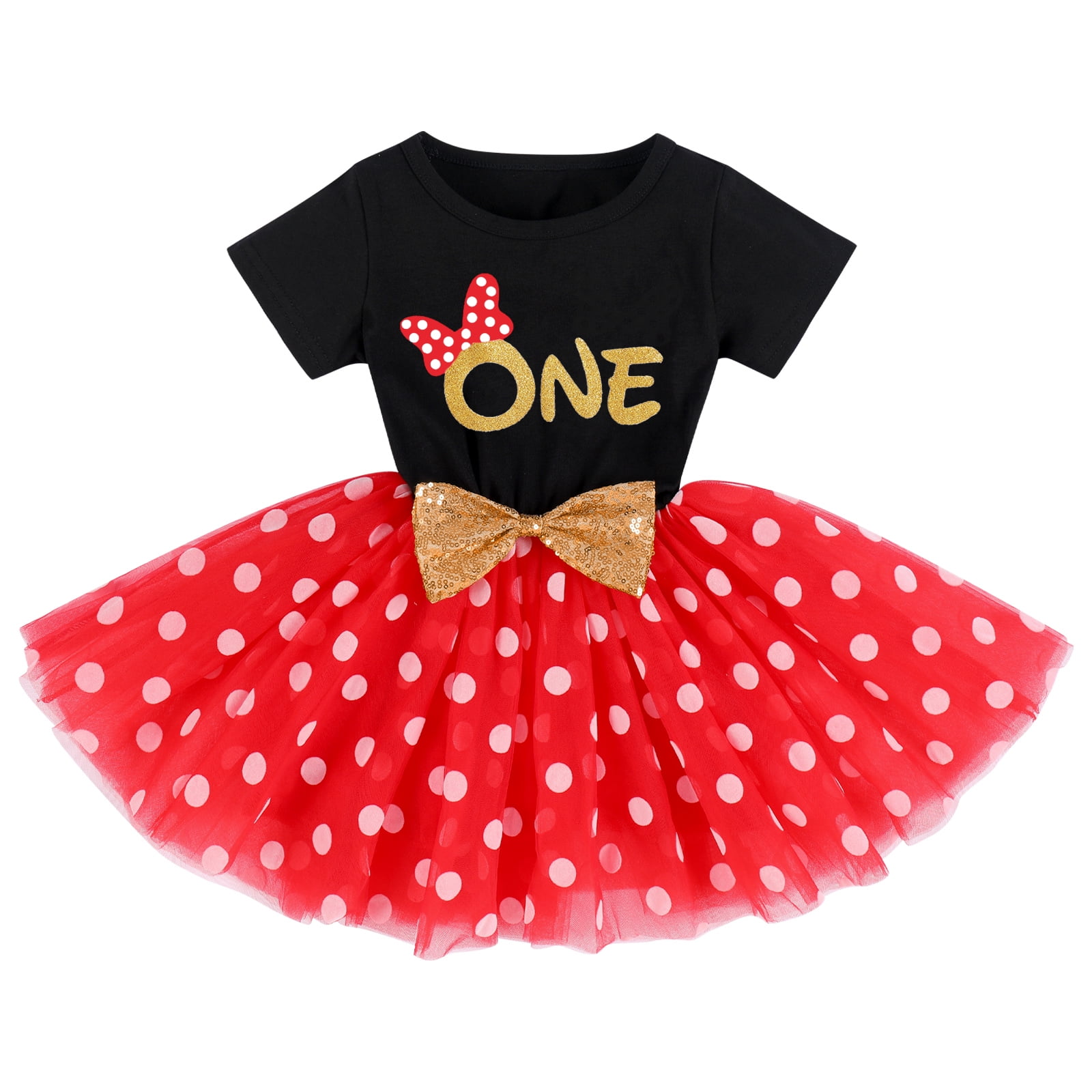 IBTOM CASTLE Baby Girls 1st 2nd Birthday Clothes Mouse Polka Dots One Sequin Tutu Princess Dress Cake Smash