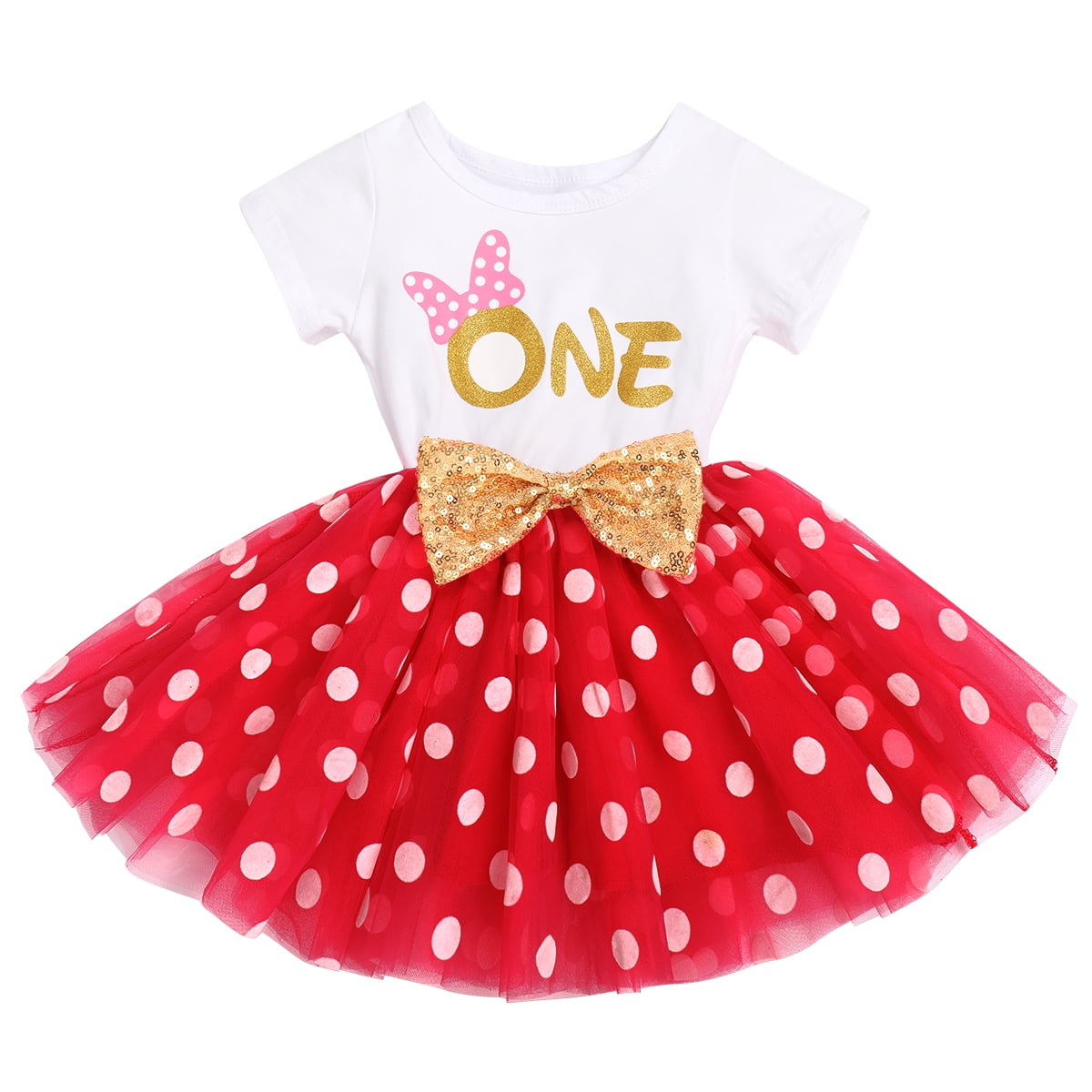 Baby Girl's "Wild ONE" 1st Birthday Outfit Set - Romper, Tutu Skirt & Minnie Headband