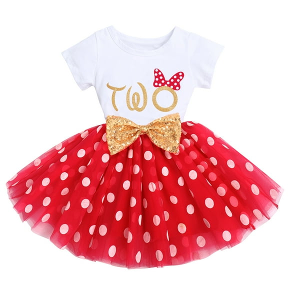 IBTOM CASTLE Baby Girls 1st 2nd Birthday Clothes Mouse Polka Dots One Sequin Tutu Princess Dress Cake Smash 2 Years Red - Polka Dots