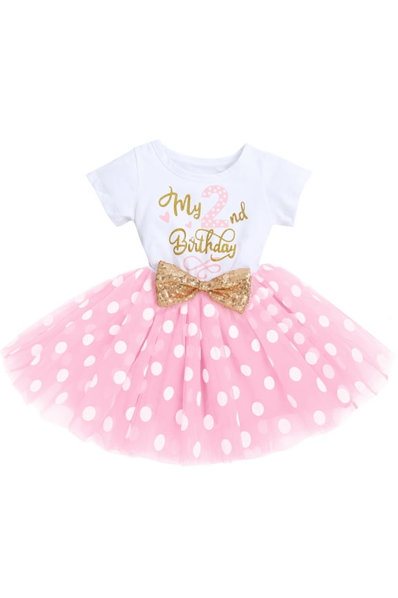 Baby Girls 1st 2nd Birthday Clothes Mouse Polka Dots One Sequin Tutu Princess Dress Cake Smash 2 Years Pink