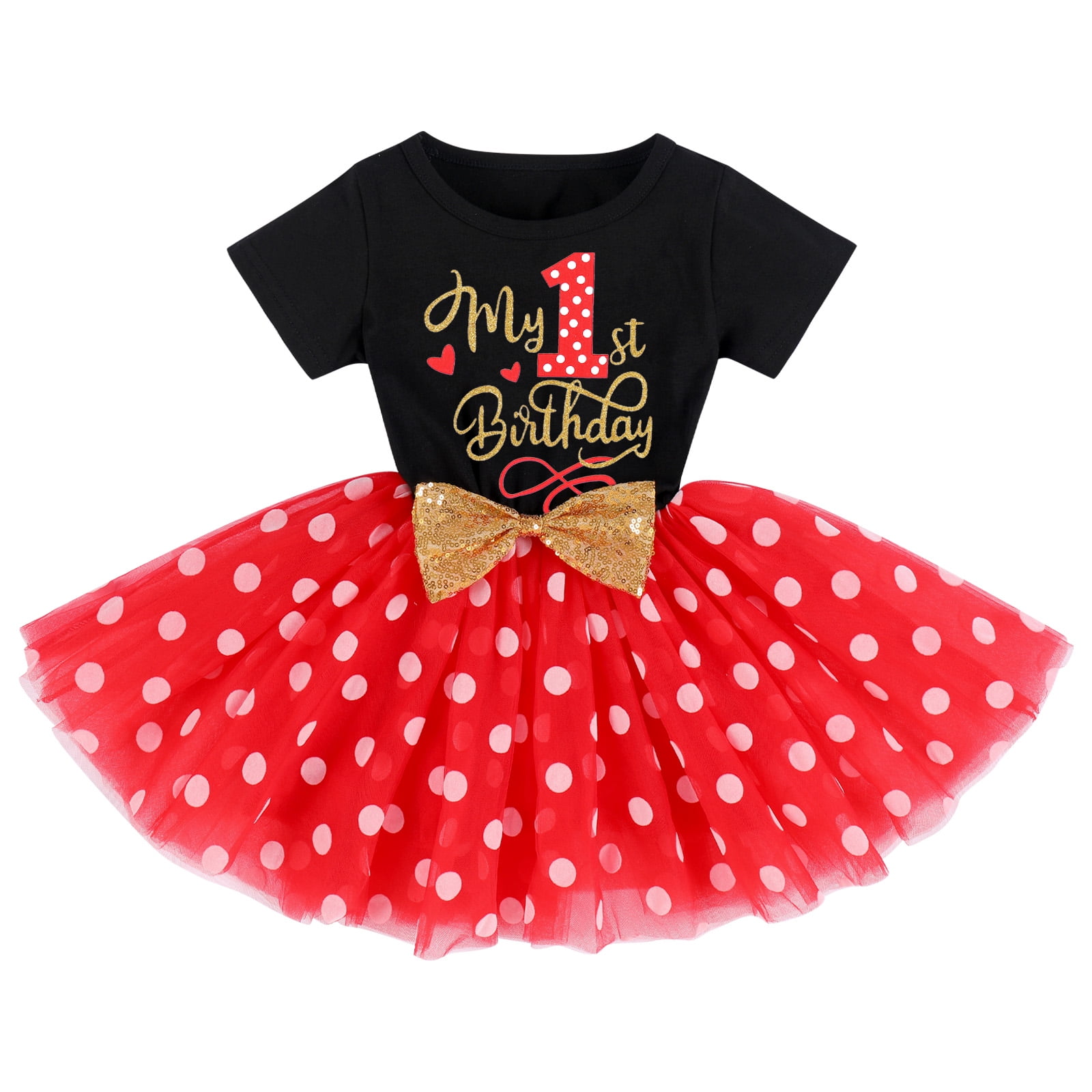 IBTOM CASTLE Baby Girls 1st 2nd Birthday Clothes Mouse Polka Dots One Sequin Tutu Princess Dress Cake Smash